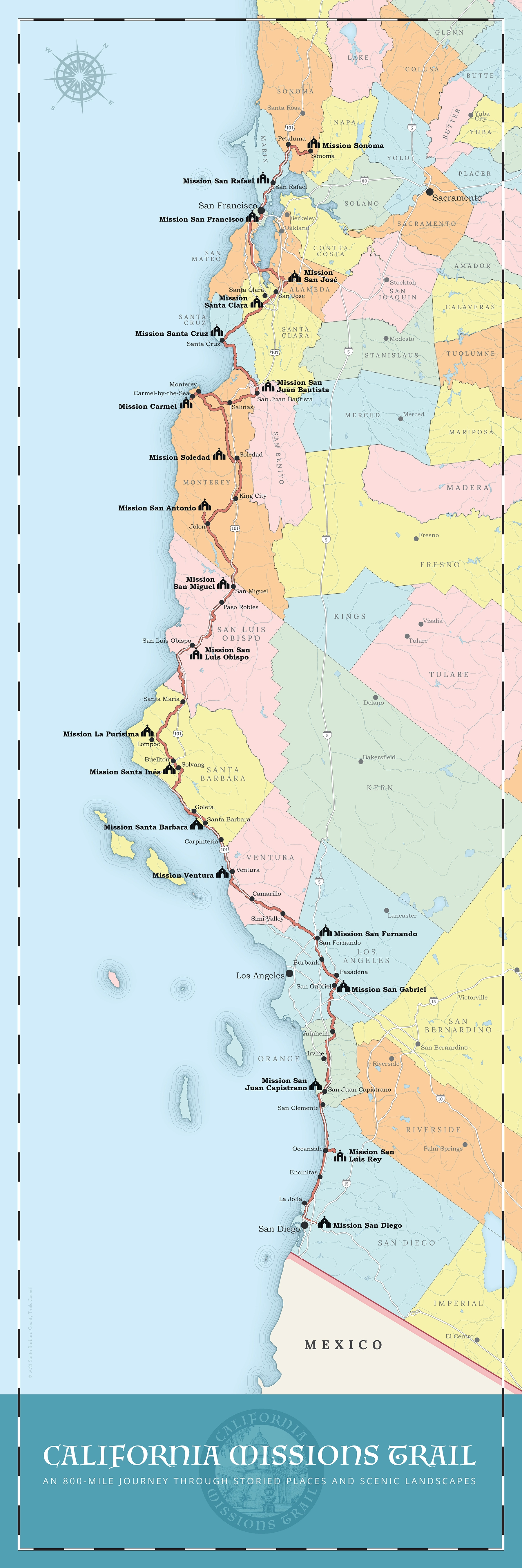 Maps And Guides California Missions Trail   California Missions Trail County Map.webp